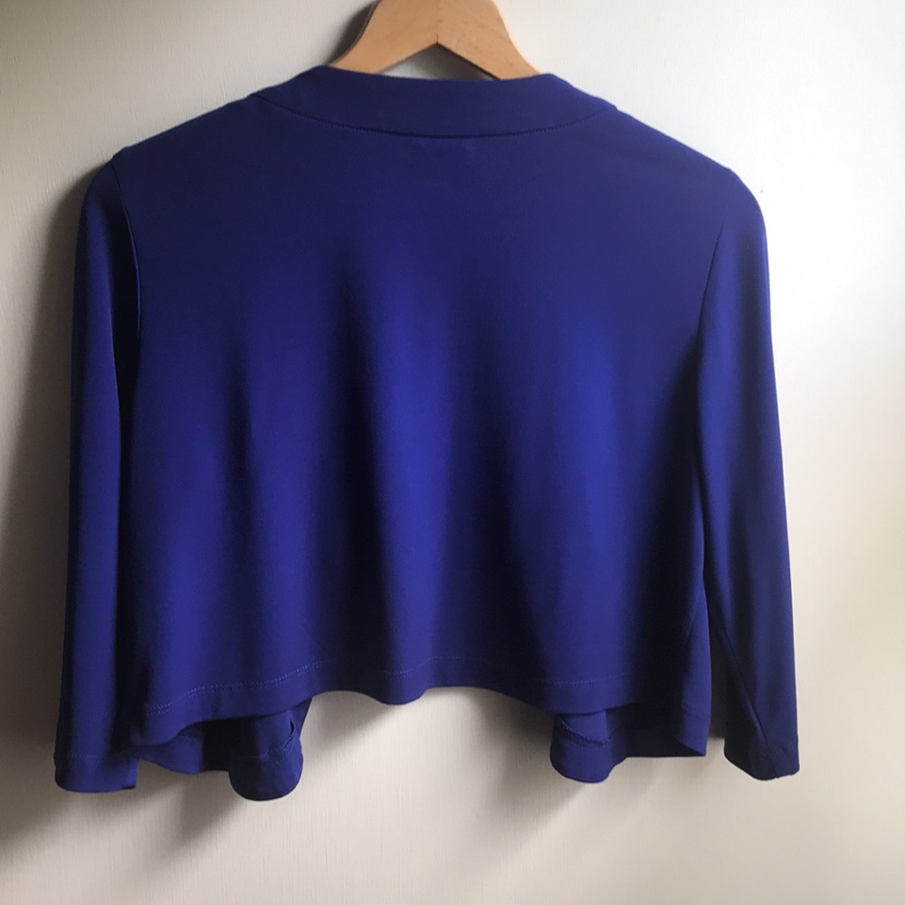 Studio I Royal Blue Shrug Bolero Floral Appliqués lapel hook eye closure sz 10 - Picture 9 of 14